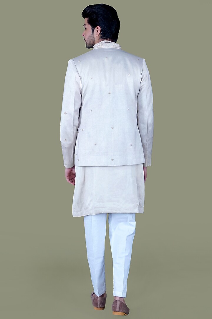 Warm White Italian Cotton Pearl Work Wedding Indowestern Set by Gaurav Katta at Pernia's Pop Up Shop