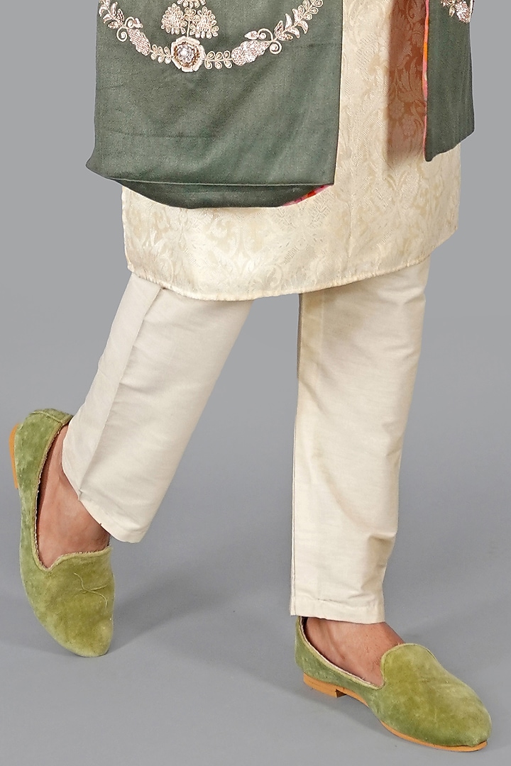 Green Ombre Italian Cotton Hand Work Groom Sherwani Set by Gaurav Katta at Pernia's Pop Up Shop