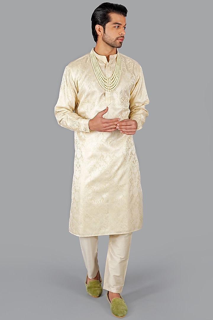 Green Ombre Italian Cotton Hand Work Groom Sherwani Set by Gaurav Katta at Pernia's Pop Up Shop