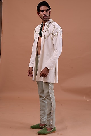 Grey Linen Pant Set by Gaurav Katta