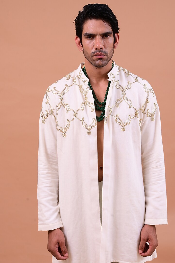 Grey Linen Pant Set by Gaurav Katta at Pernia's Pop Up Shop
