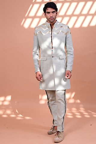Mint Green Embroidered Jacket Set by Gaurav Katta