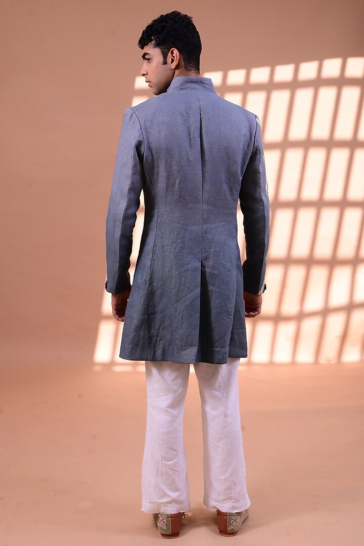 Steel Grey Embroidered Jacket Set by Gaurav Katta at Pernia's Pop Up Shop