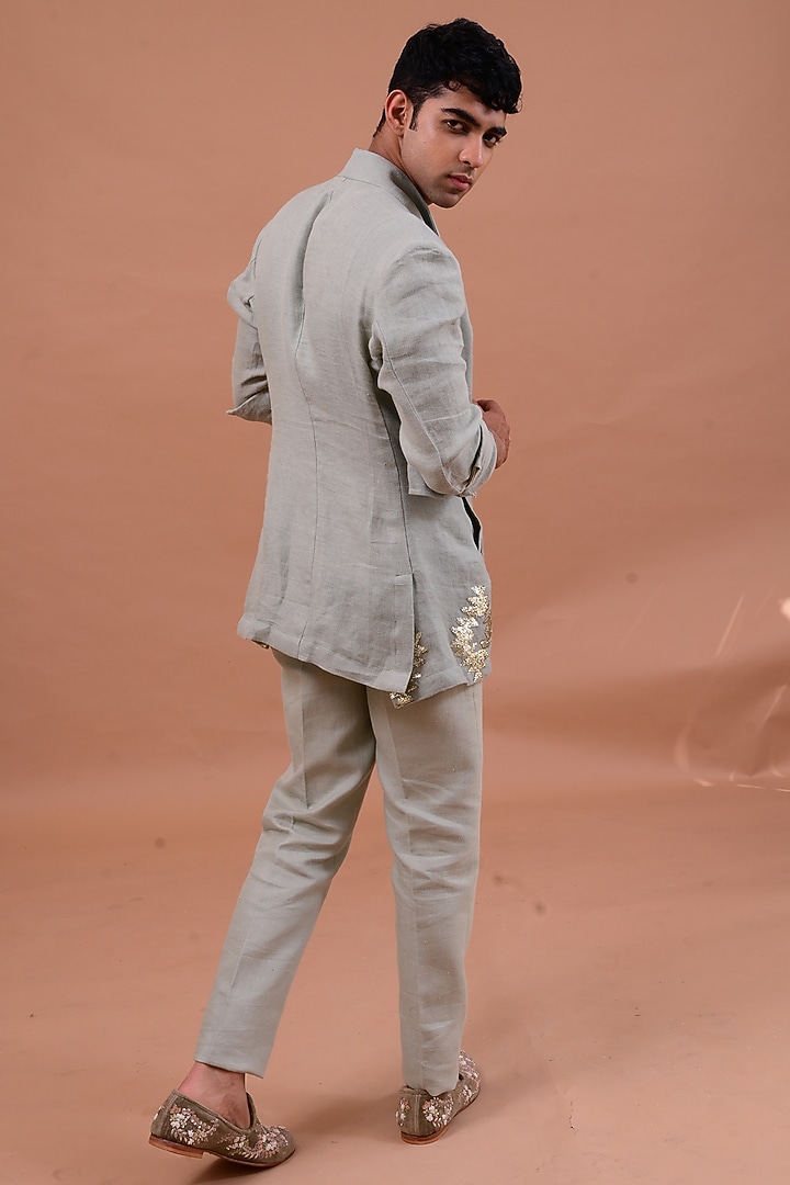 Bluish Grey Embroidered Jacket Set by Gaurav Katta at Pernia's Pop Up Shop