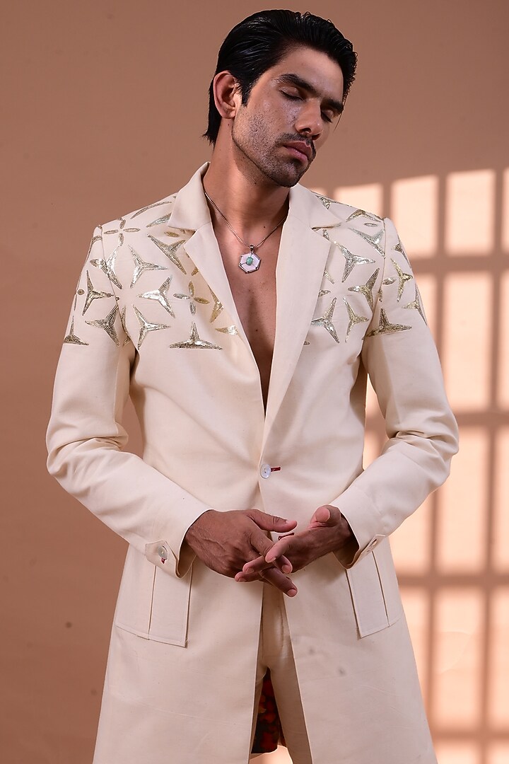 Ivory Embroidered Jacket Set by Gaurav Katta at Pernia's Pop Up Shop