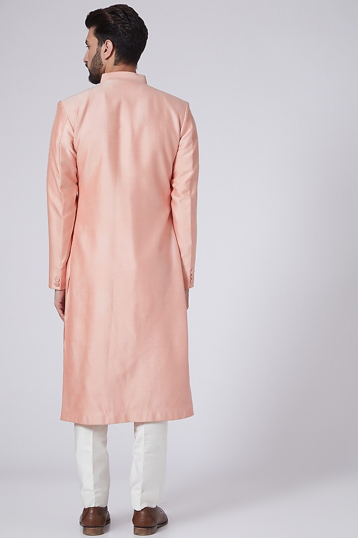 Peach Zardosi Embroidered Wedding Sherwani by Gaurav Katta at Pernia's Pop Up Shop