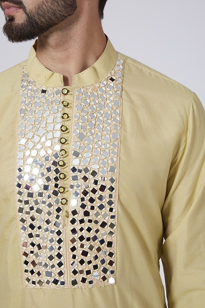 Beige Mirror Embroidered Kurta by Gaurav Katta at Pernia's Pop Up Shop
