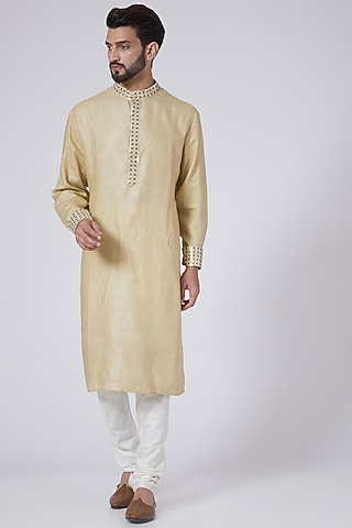 Beige Sequins Embroidered Kurta by Gaurav Katta