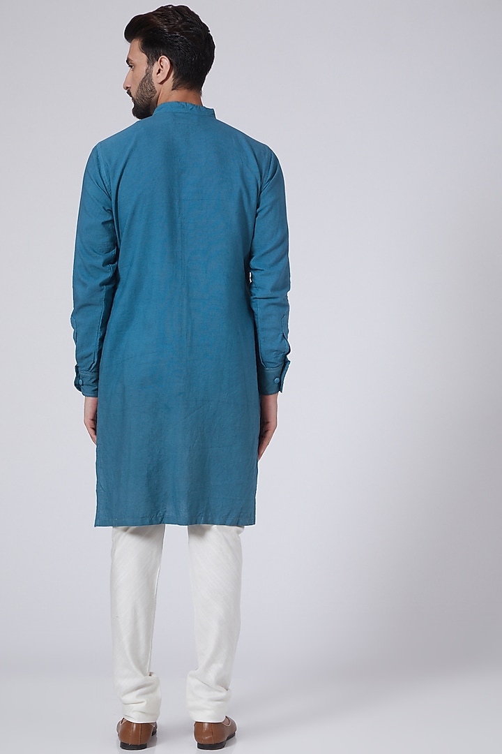 Cobalt Blue Ombre Printed Kurta by Gaurav Katta at Pernia's Pop Up Shop