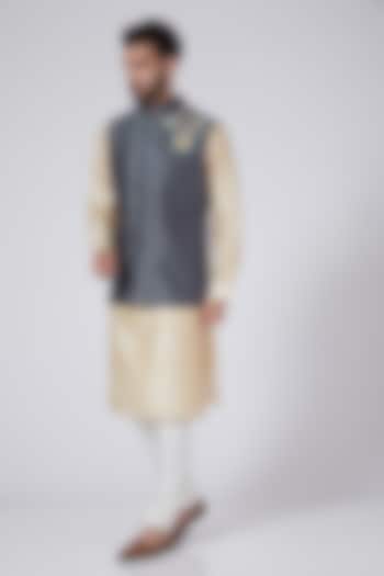 Grey Zardosi Embroidered Nehru Jacket by Gaurav Katta
