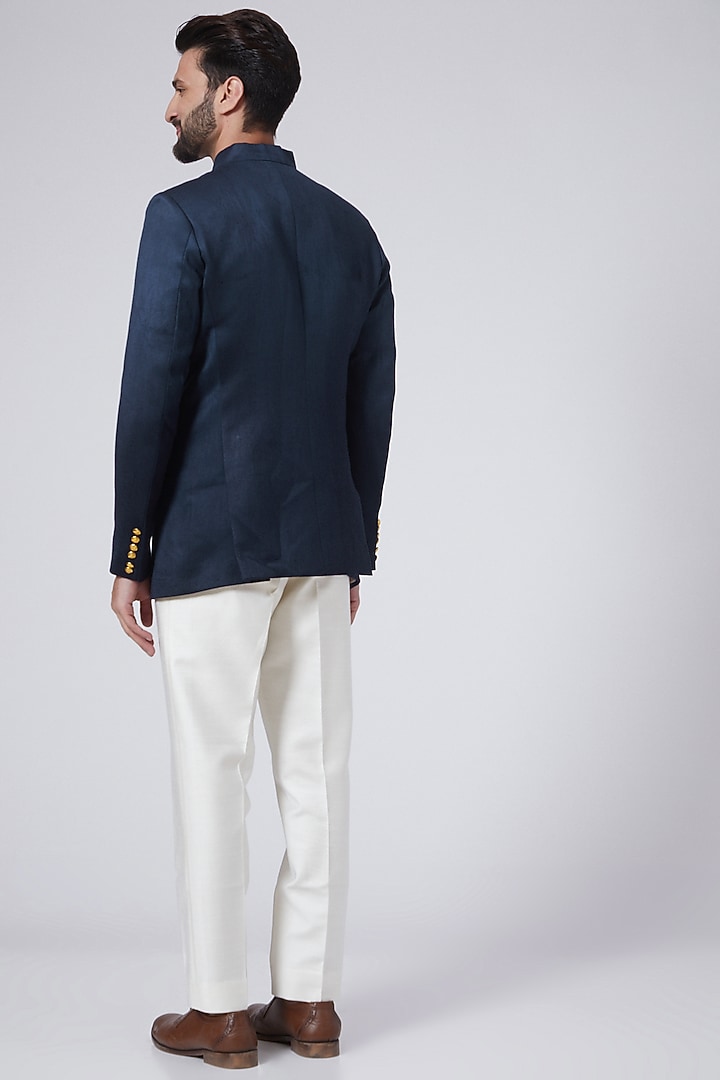 Cobalt Blue Cotton Wedding Bandhgala Jacket by Gaurav Katta at Pernia's Pop Up Shop