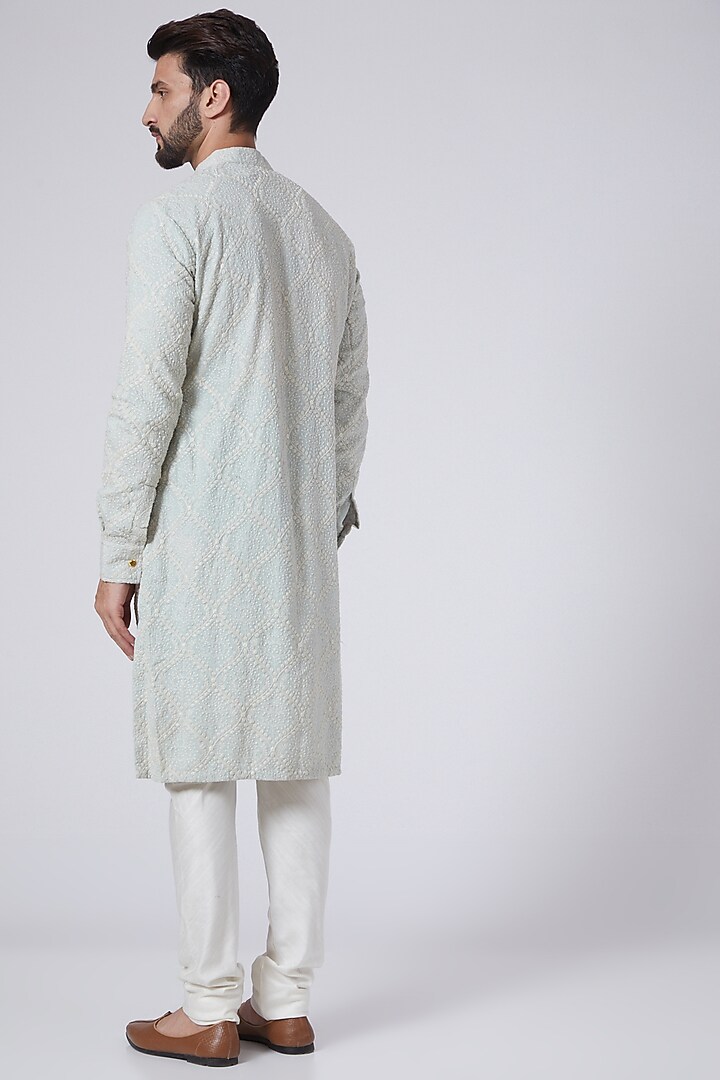 Powder Blue Chikankari Embroidered Kurta by Gaurav Katta at Pernia's Pop Up Shop