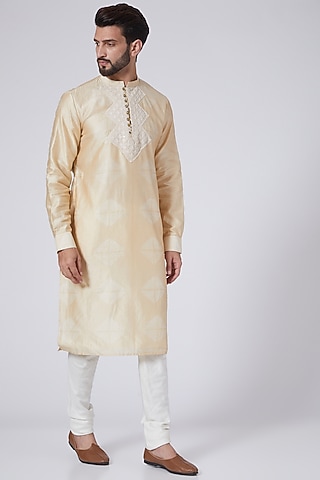 Beige Chikankari Embroidered Kurta by Gaurav Katta
