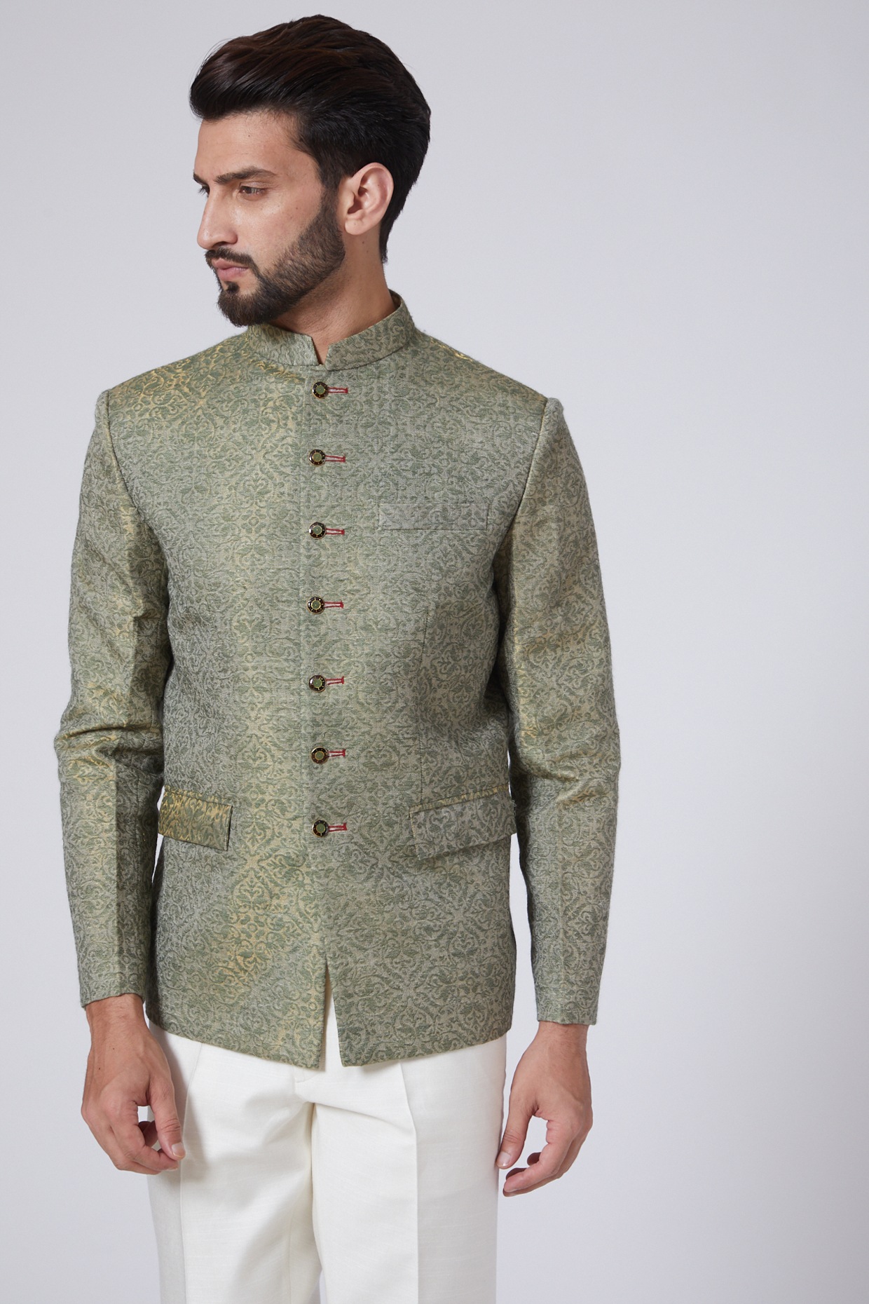 Green Embroidered Bandhgala Suit – Bonsoir