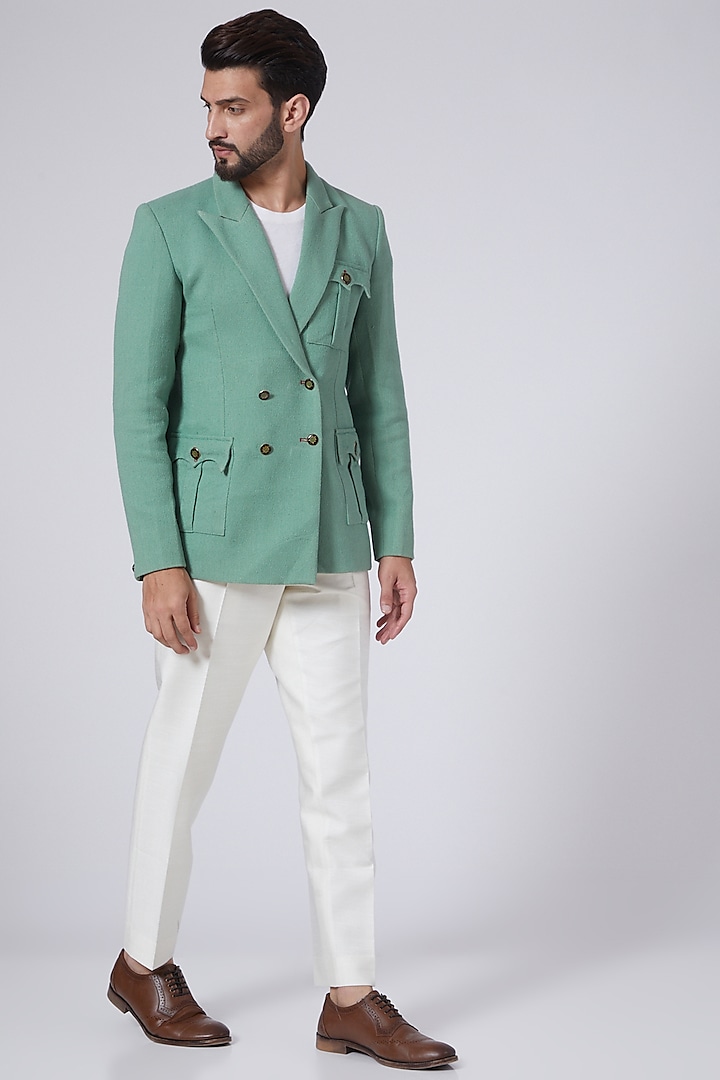 Emerald Green Cotton Blazer by Gaurav Katta