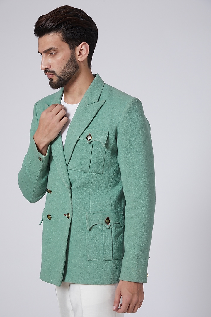 Emerald Green Cotton Blazer by Gaurav Katta at Pernia's Pop Up Shop