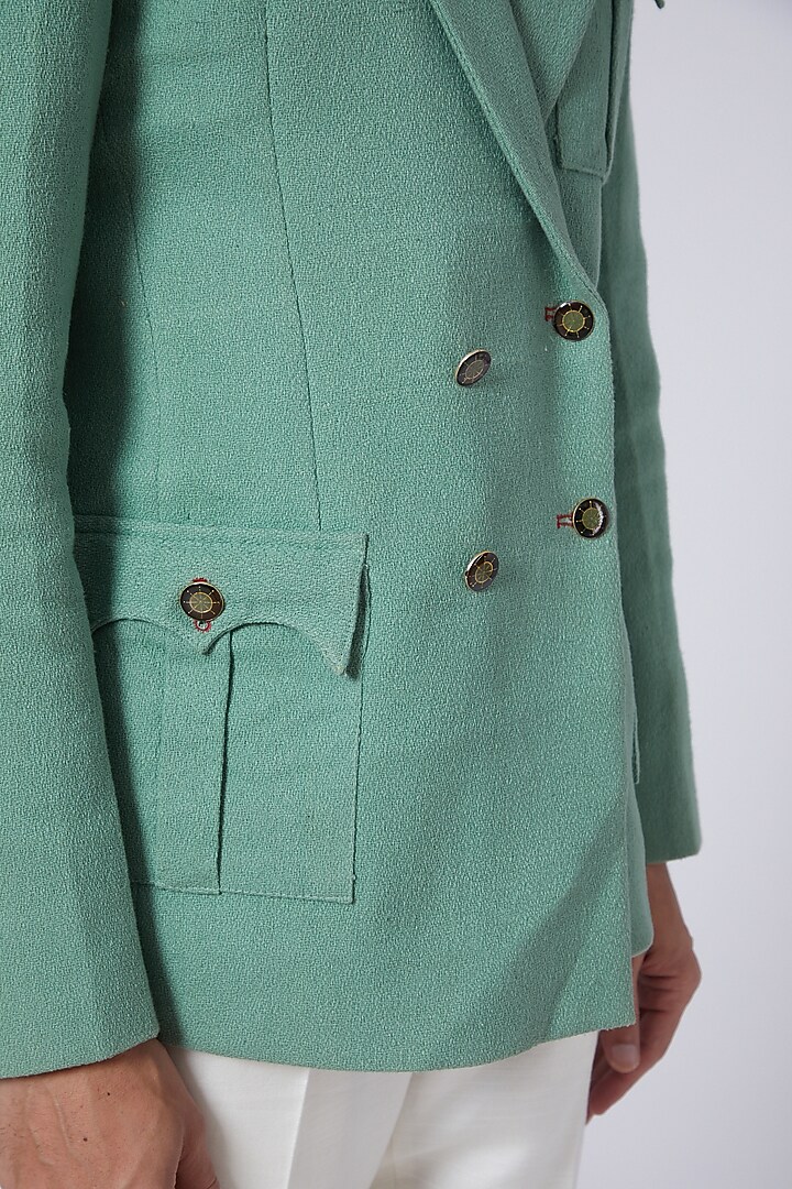 Emerald Green Cotton Blazer by Gaurav Katta at Pernia's Pop Up Shop