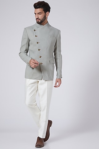 Nude Jute Silk Bandhgala Jacket by Gaurav Katta