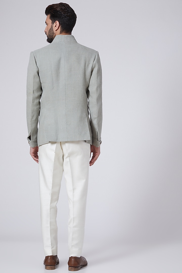 Nude Jute Silk Wedding Bandhgala Jacket by Gaurav Katta at Pernia's Pop Up Shop