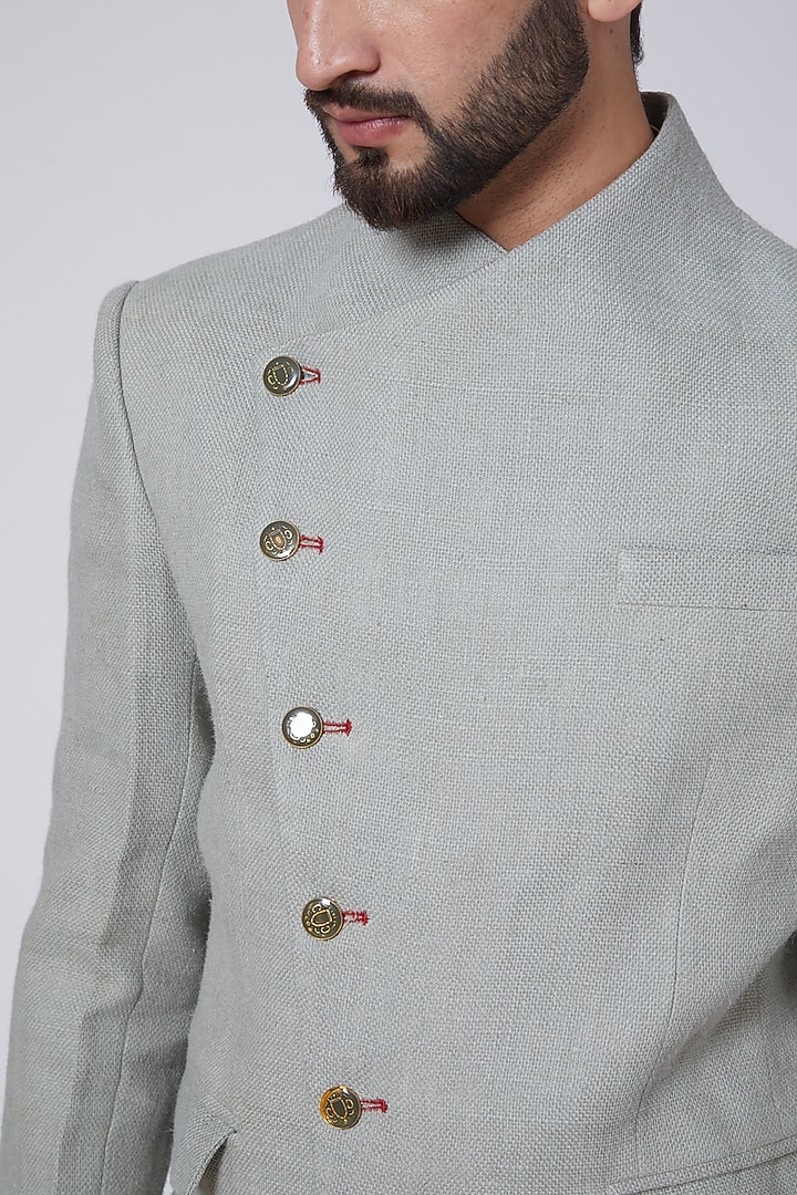 Nude Jute Silk Wedding Bandhgala Jacket by Gaurav Katta at Pernia's Pop Up Shop