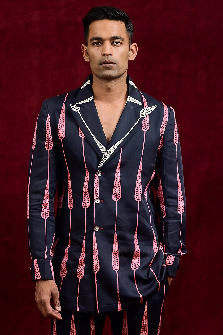 Ebony & Pink Modal Silk Hand Painted Oversized Party Wear Shirt by Gaurav Katta at Pernia's Pop Up Shop