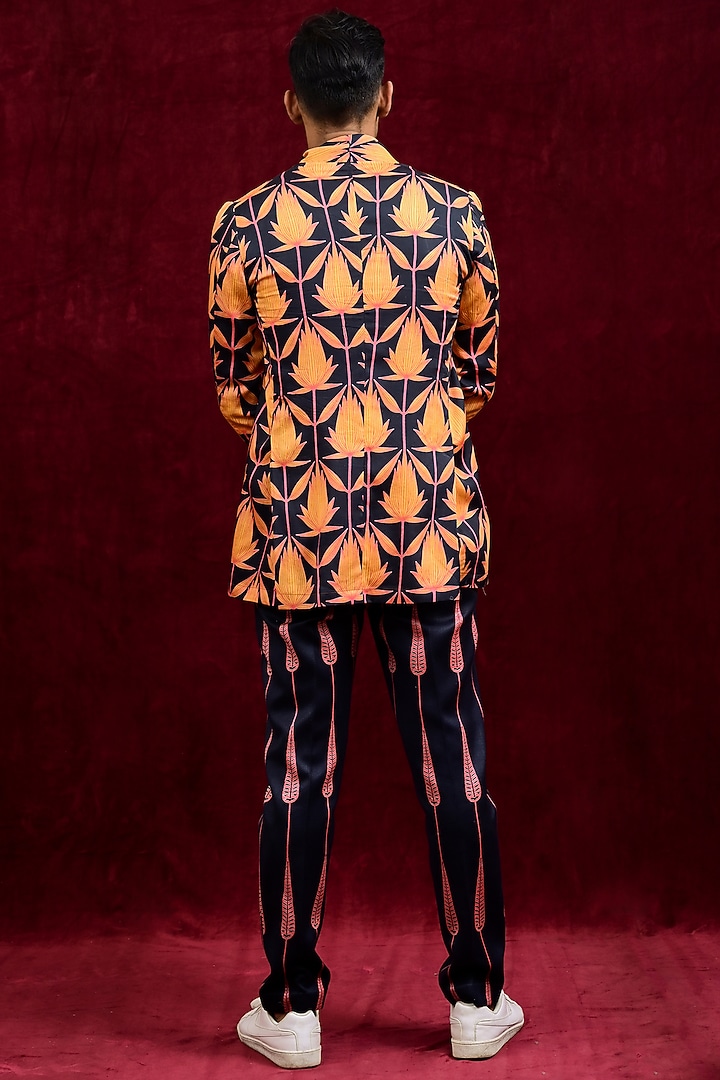 Indigo & Mustard Modal Silk Hand Painted Oversized Wedding Shirt by Gaurav Katta at Pernia's Pop Up Shop