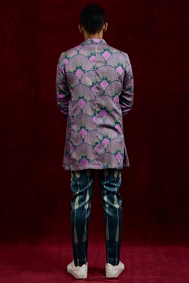 Mauve & Teal Modal Silk Hand Painted Oversized Party Wear Shirt by Gaurav Katta at Pernia's Pop Up Shop