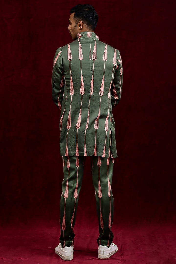 Olive & Salmon Modal Silk Hand Painted Oversized Party Wear Shirt by Gaurav Katta at Pernia's Pop Up Shop