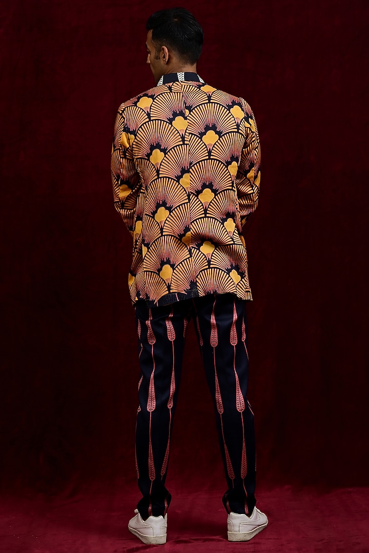 Mustard Modal Silk Printed Oversized Wedding Shirt by Gaurav Katta at Pernia's Pop Up Shop