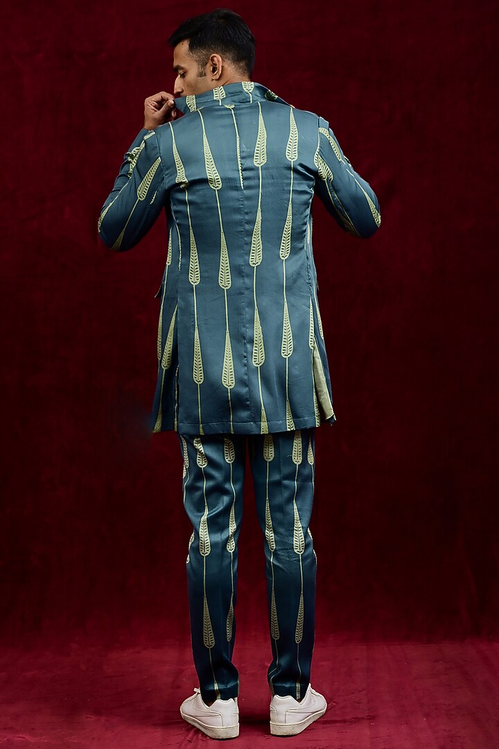 Teal Modal Silk Hand Painted Oversized Party Wear Shirt by Gaurav Katta at Pernia's Pop Up Shop