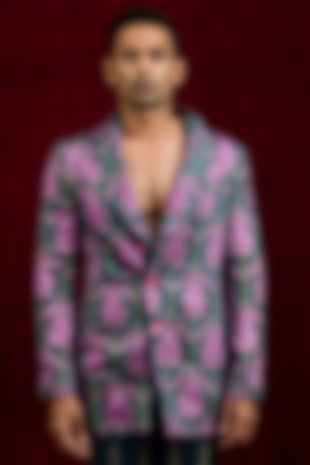 Teal & Mauve Modal Silk Hand Painted Oversized Party Wear Shirt by Gaurav Katta at Pernia's Pop Up Shop