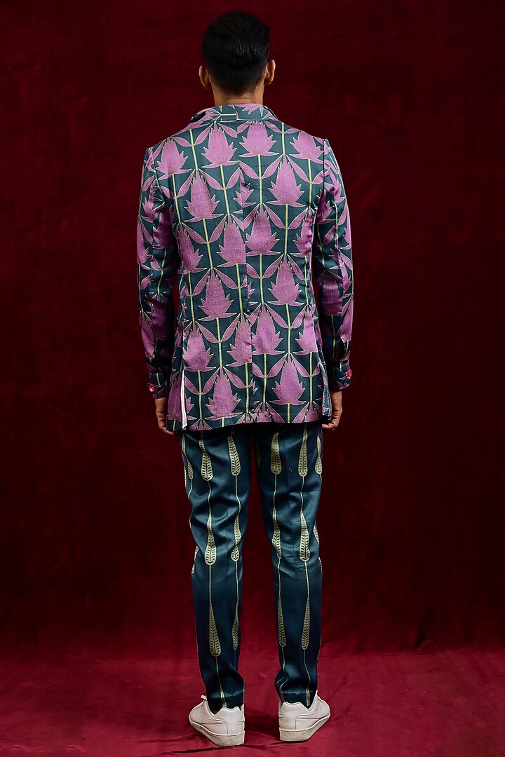 Teal & Mauve Modal Silk Hand Painted Oversized Party Wear Shirt by Gaurav Katta at Pernia's Pop Up Shop