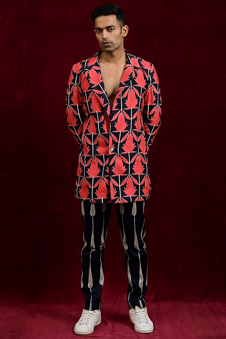 Crimson & Ebony Modal Silk Hand Painted Oversized Party Wear Shirt by Gaurav Katta at Pernia's Pop Up Shop