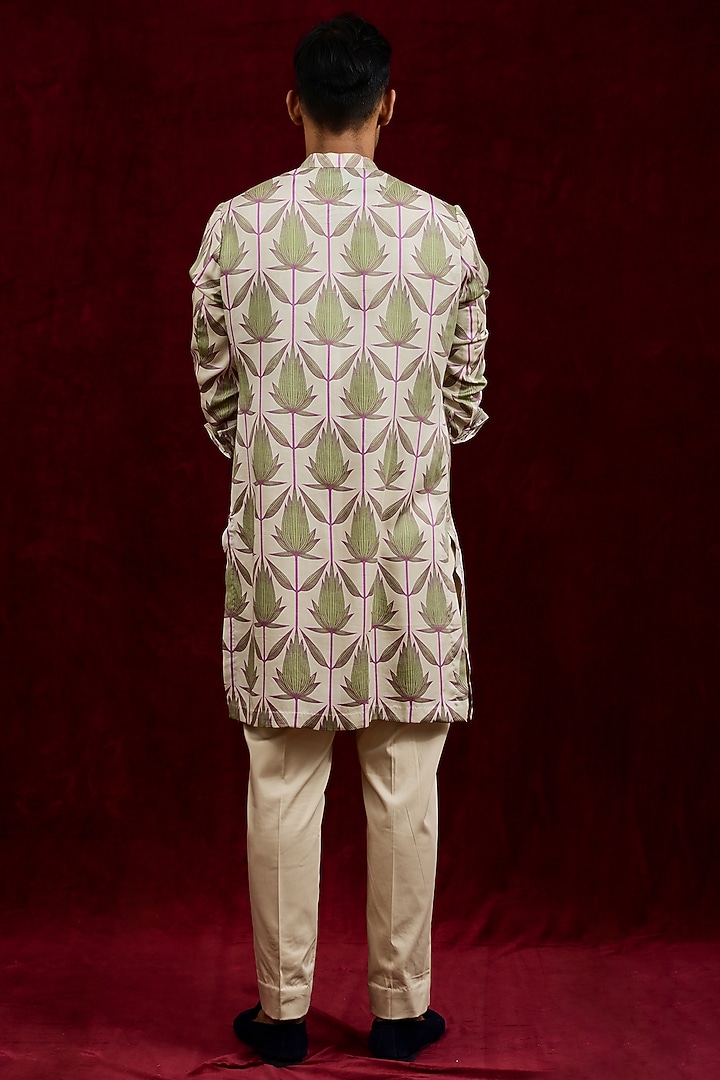 Ivory Modal Silk Hand Painted Oversized Long Party Wear Shirt by Gaurav Katta at Pernia's Pop Up Shop