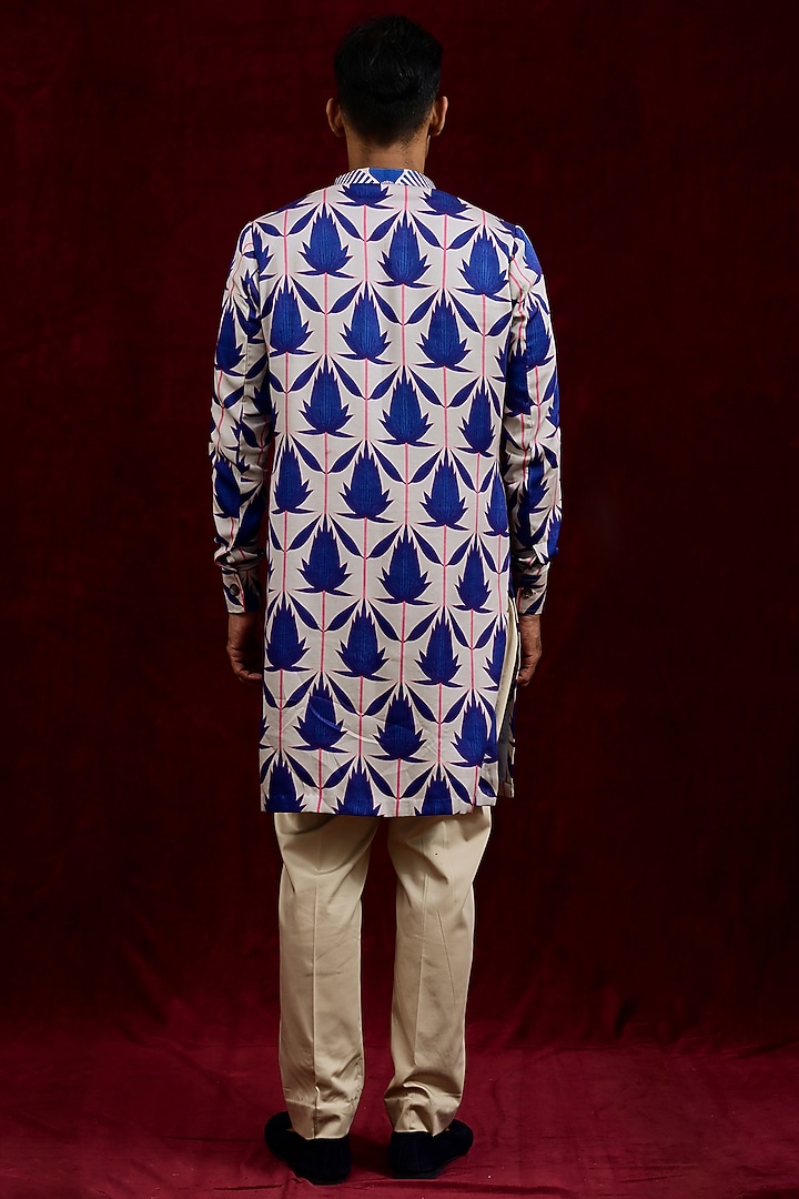 Indigo & Ash Modal Silk Hand Painted Oversized Long Party Wear Shirt by Gaurav Katta at Pernia's Pop Up Shop
