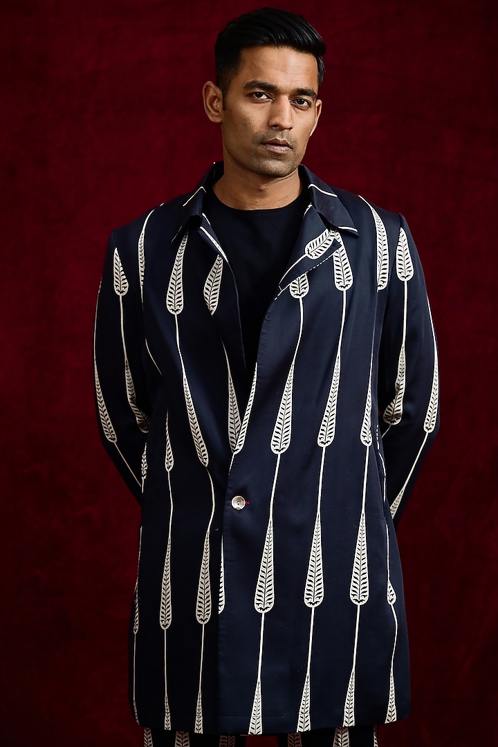 Ebony & White Modal Silk Hand Painted Oversized Party Wear Shirt by Gaurav Katta at Pernia's Pop Up Shop