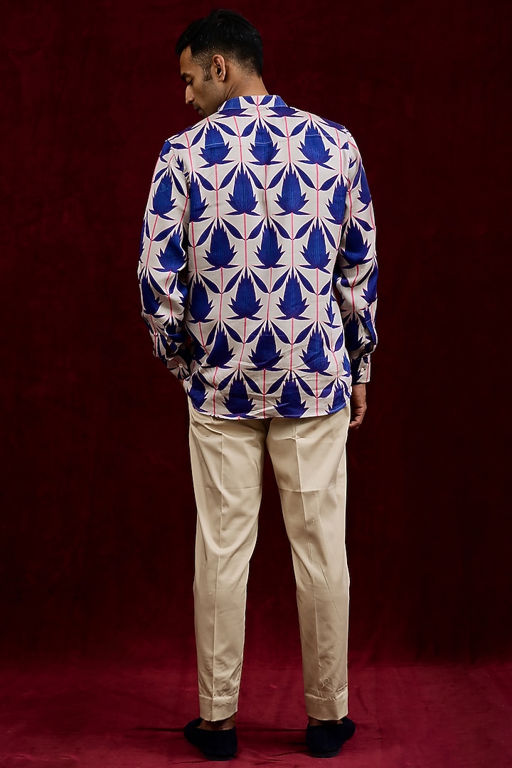 Indigo & Ash Modal Silk Hand Painted Party Wear Shirt by Gaurav Katta at Pernia's Pop Up Shop