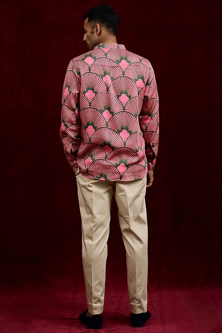 Salmon & Olive Modal Silk Hand Painted Party Wear Shirt by Gaurav Katta at Pernia's Pop Up Shop