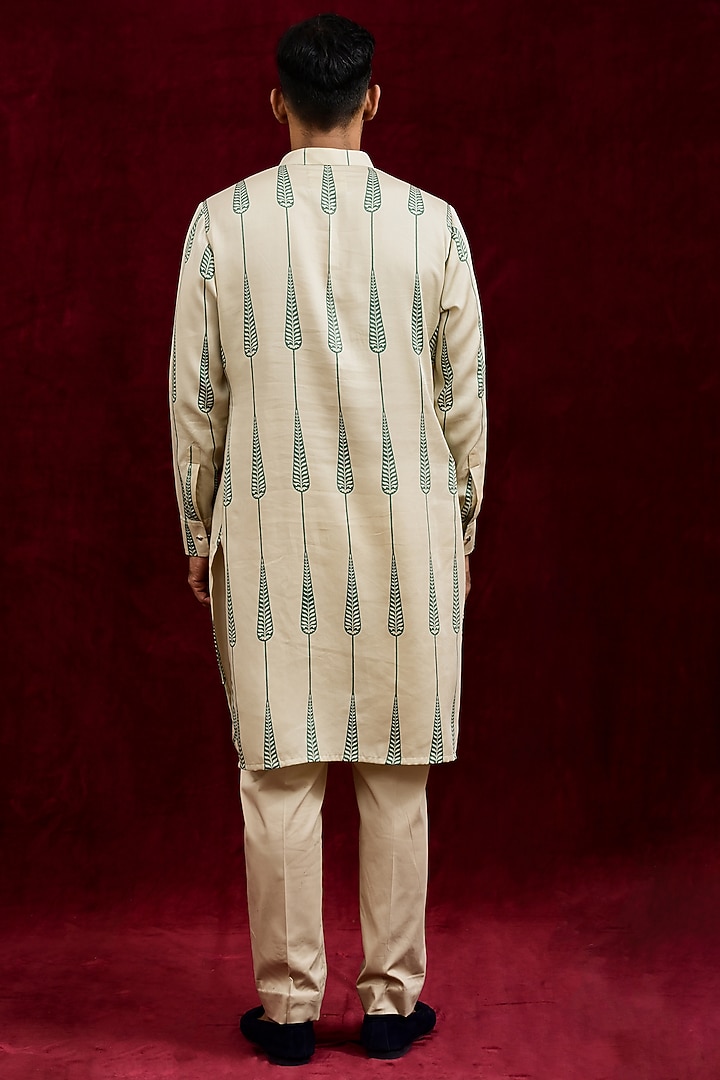 Ivory & Olive Modal Silk Hand Painted Kurta by Gaurav Katta at Pernia's Pop Up Shop