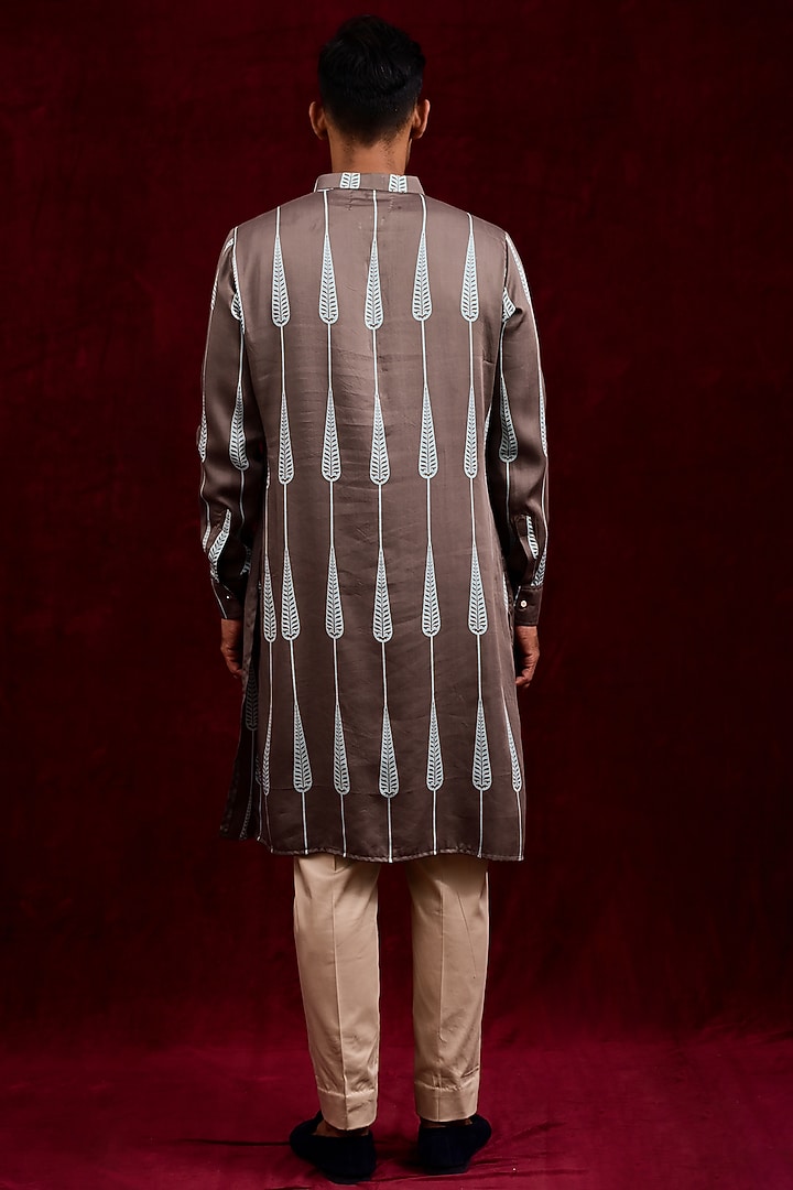 Taupe & Cyan Modal Silk Hand Painted Kurta by Gaurav Katta at Pernia's Pop Up Shop