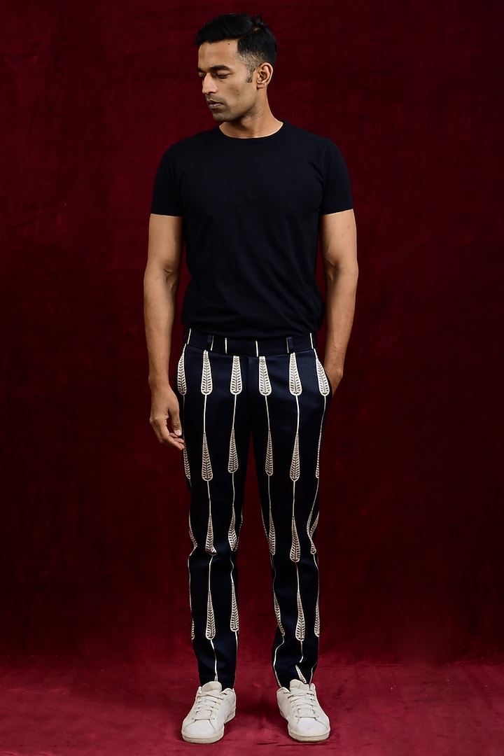 Ebony & White Modal Silk Hand Painted Trousers by Gaurav Katta at Pernia's Pop Up Shop