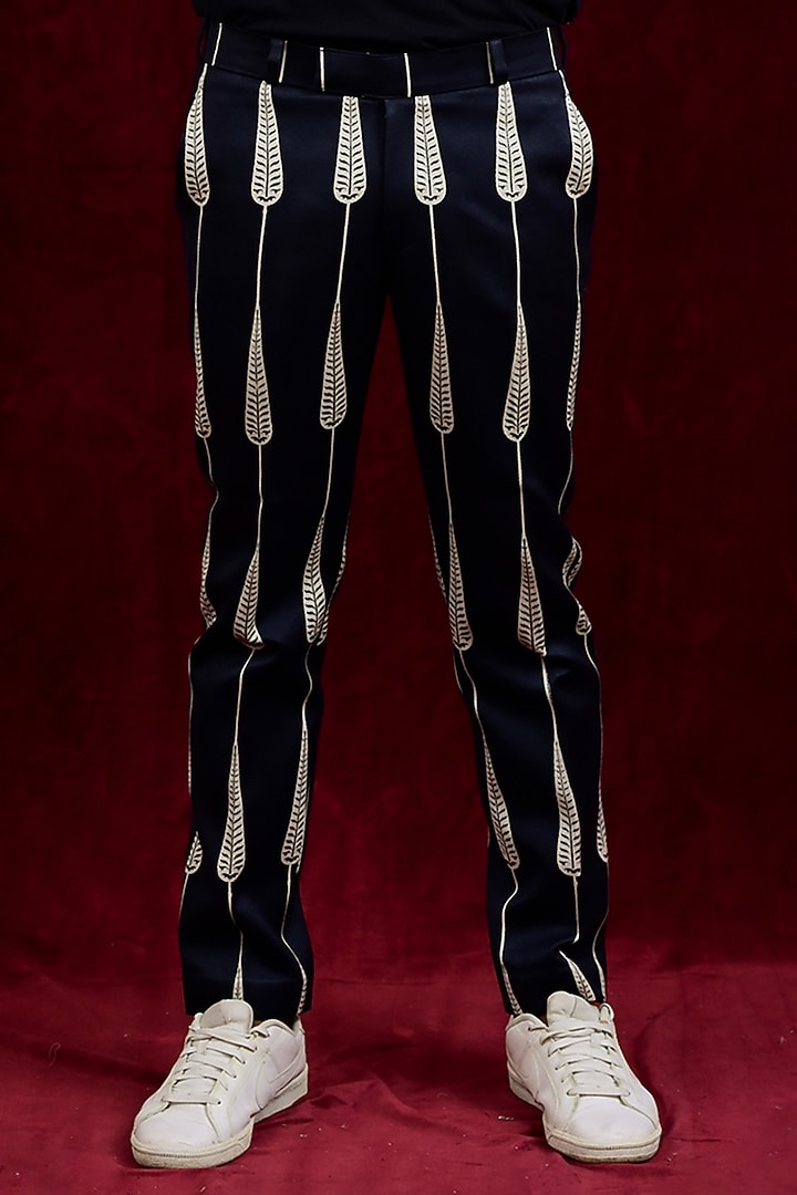 Ebony & White Modal Silk Hand Painted Trousers by Gaurav Katta at Pernia's Pop Up Shop