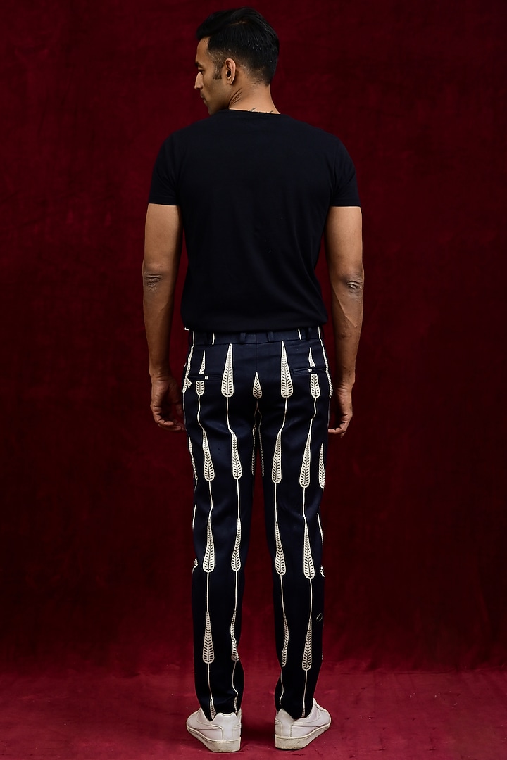 Ebony & White Modal Silk Hand Painted Trousers by Gaurav Katta at Pernia's Pop Up Shop