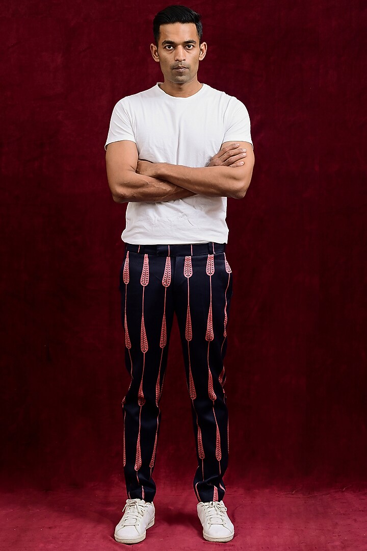 Ebony & Salmon Modal Silk Hand Painted Trousers by Gaurav Katta at Pernia's Pop Up Shop