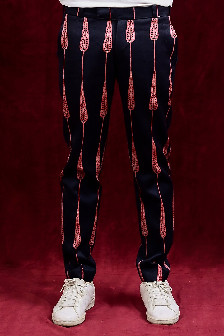 Ebony & Salmon Modal Silk Hand Painted Trousers by Gaurav Katta at Pernia's Pop Up Shop