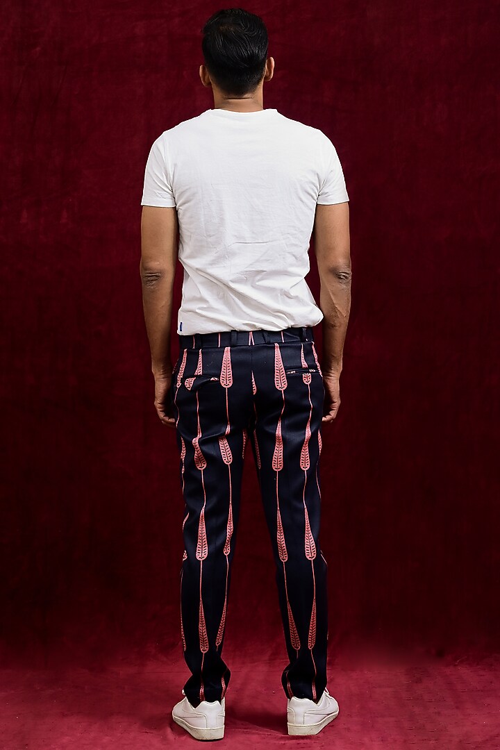 Ebony & Salmon Modal Silk Hand Painted Trousers by Gaurav Katta at Pernia's Pop Up Shop