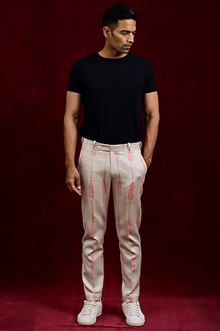 Salmon & Ash Modal Silk Hand Painted Trousers by Gaurav Katta