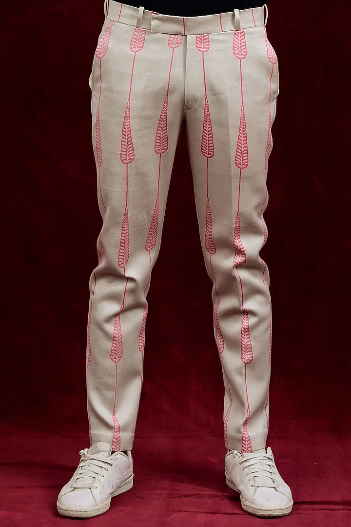 Salmon & Ash Modal Silk Hand Painted Trousers by Gaurav Katta at Pernia's Pop Up Shop