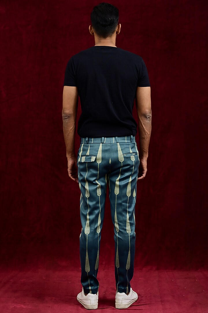 Teal & Lime Modal Silk Hand Painted Trousers by Gaurav Katta at Pernia's Pop Up Shop