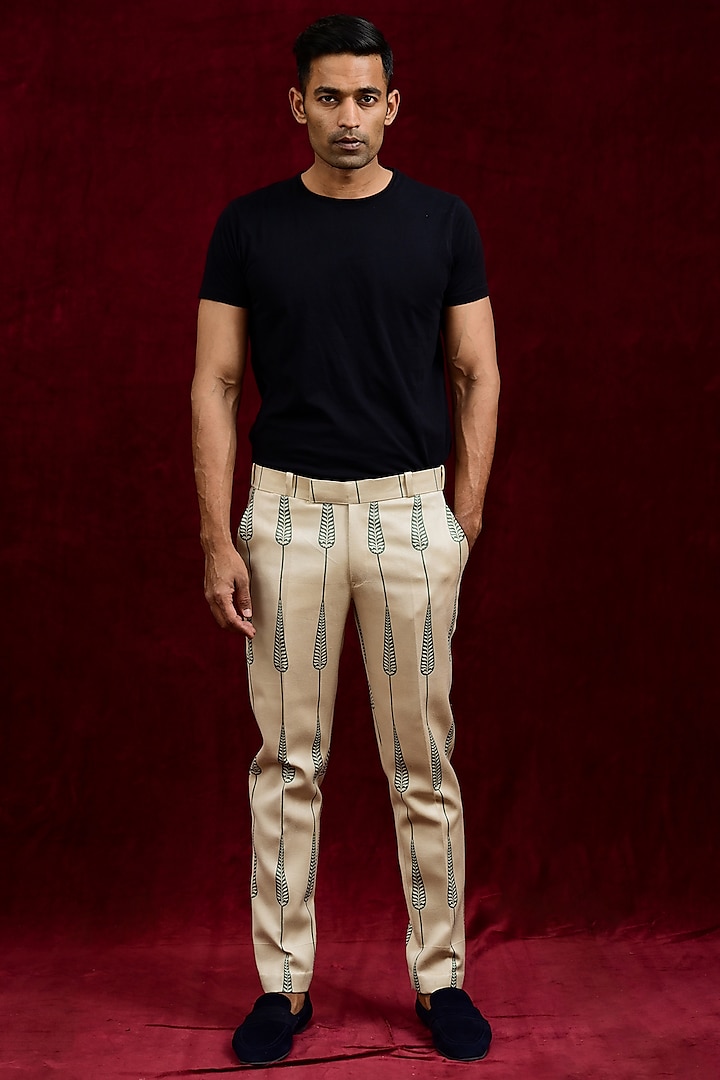Ivory & Olive Modal Silk Hand Painted Trousers by Gaurav Katta